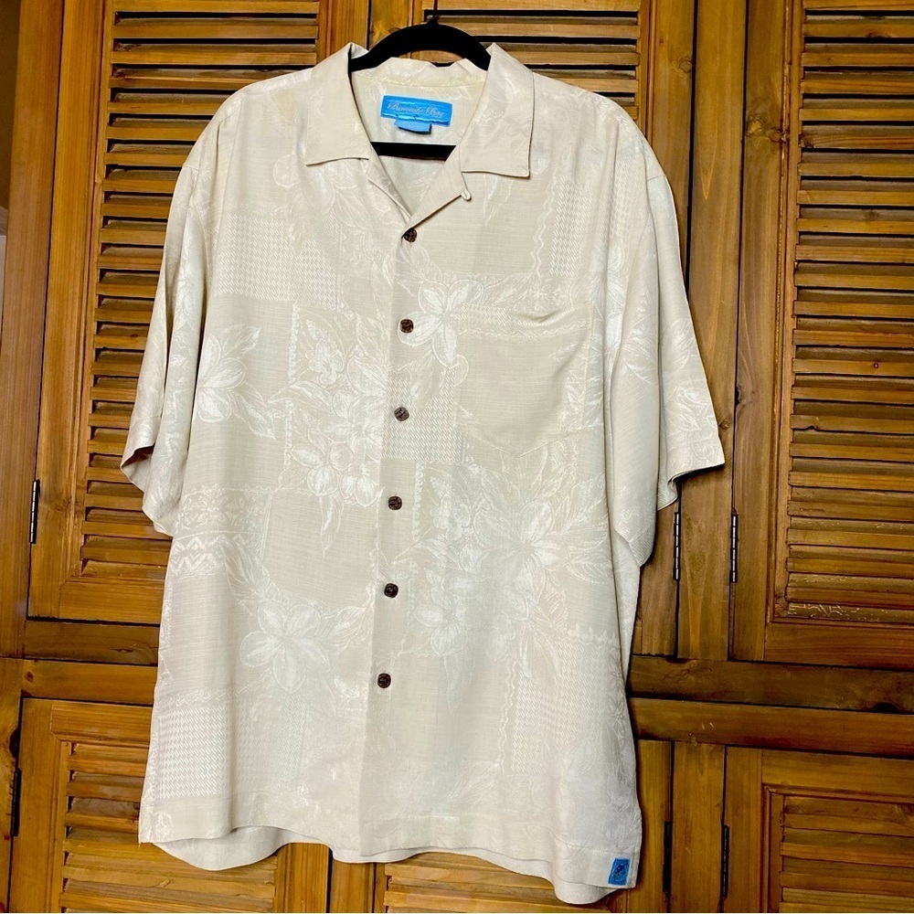 Bermuda Bay cream SILK 100% NATURAL breathable wood buttons, oversized SZ-XL